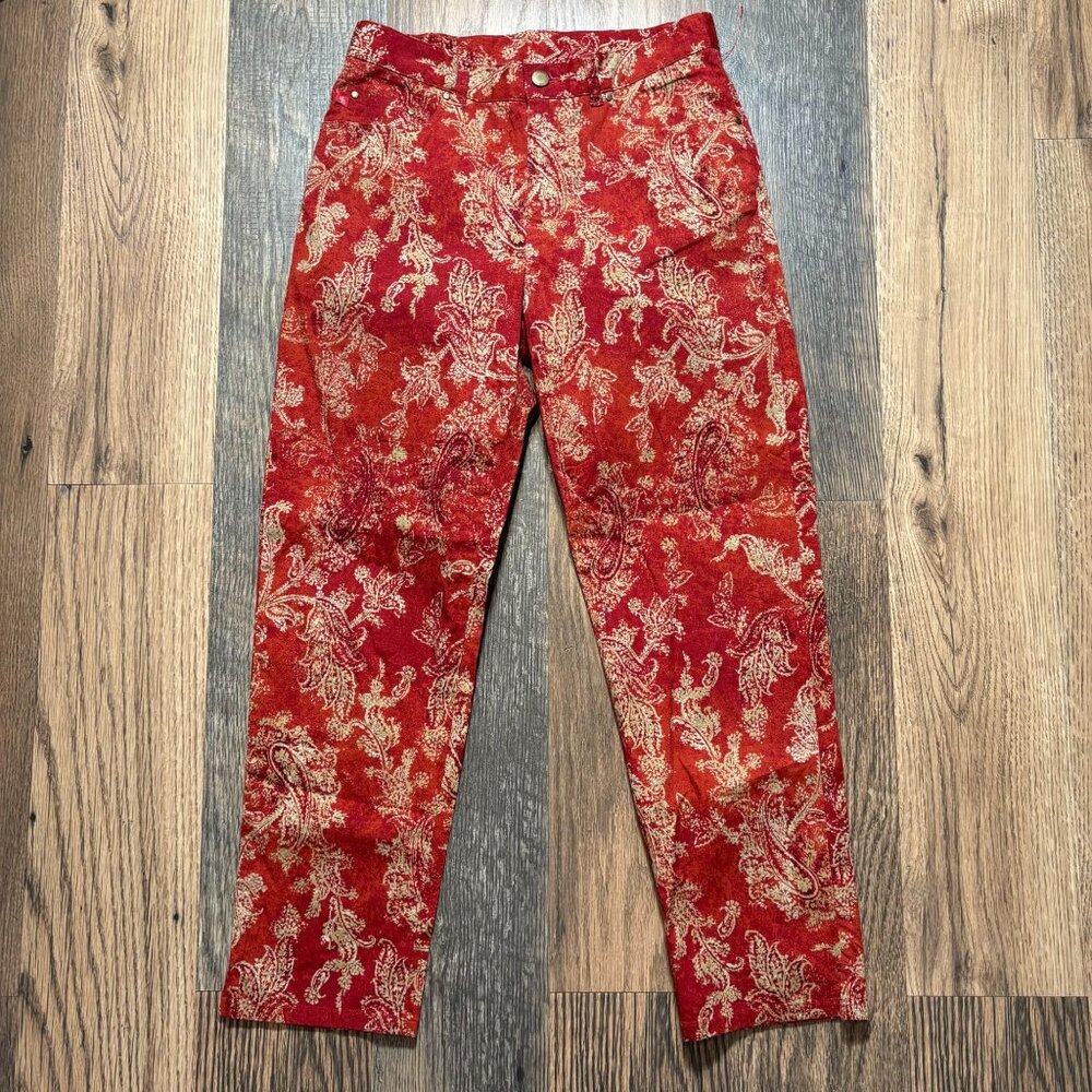 Lauren Ralph Lauren Red and Gold Paisley Pants